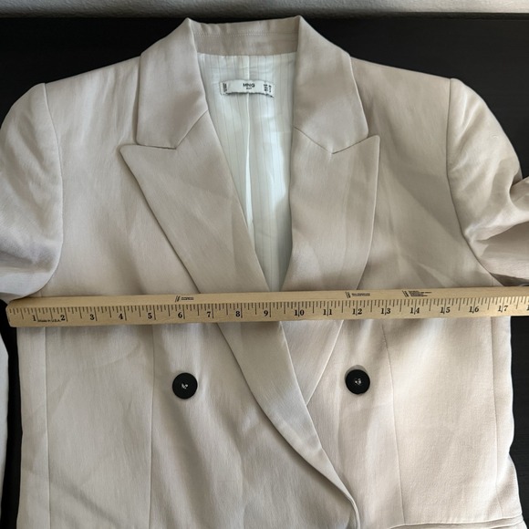 Mango MNG Blazer Small‎ 4 Tan Cream Double Breasted Lined Jacket Oversized Fit - Picture 6 of 8